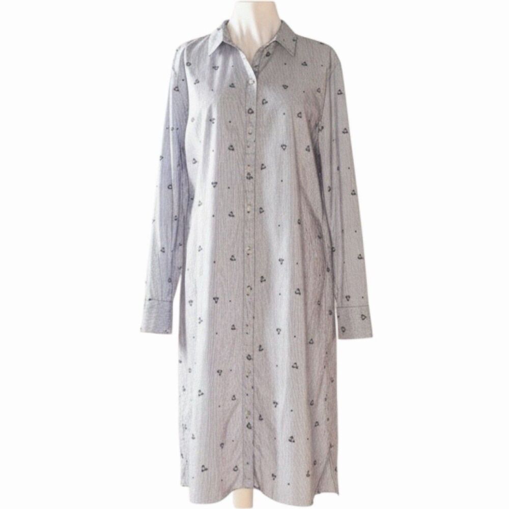 Isaac Mizrahi IMNYC Button Front Shirt Dress Stripe Floral Blue L